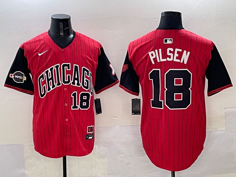 Men Chicago White Sox #18 Pilsen Red Stripe Joint Name Nike 2025 MLB Jersey style 32->chicago white sox->MLB Jersey